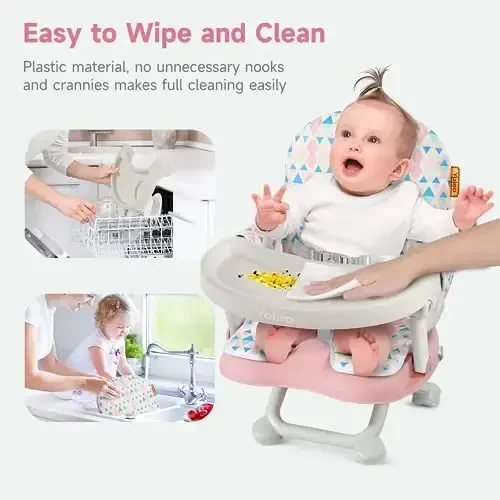 YOLEO Baby High Chair Booster Seat for Dining Table, Adjustable Height Travel Foldable High Chairs with Tray - 7