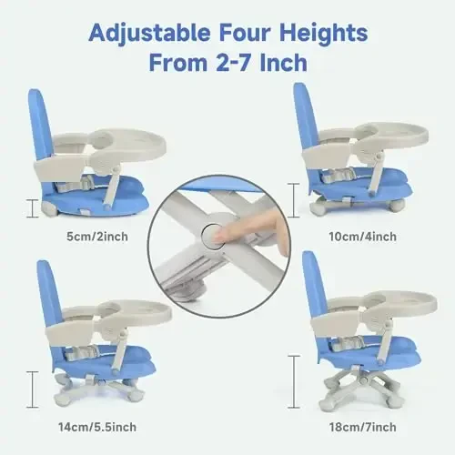 YOLEO Baby High Chair Booster Seat for Dining Table, Adjustable Height Travel Foldable High Chairs with Tray - 5