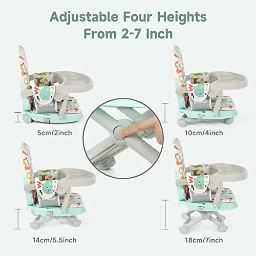 YOLEO Baby High Chair Booster Seat for Dining Table, Adjustable Height Travel Foldable High Chairs with Tray - 4