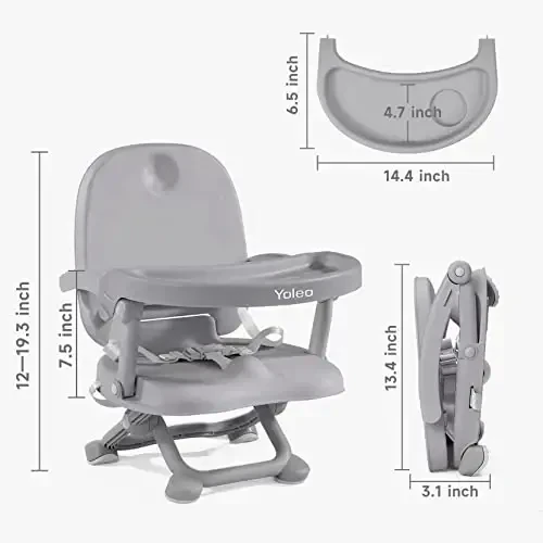 YOLEO Baby High Chair Booster Seat for Dining Table, Adjustable Height Travel Foldable High Chairs with Tray - 4