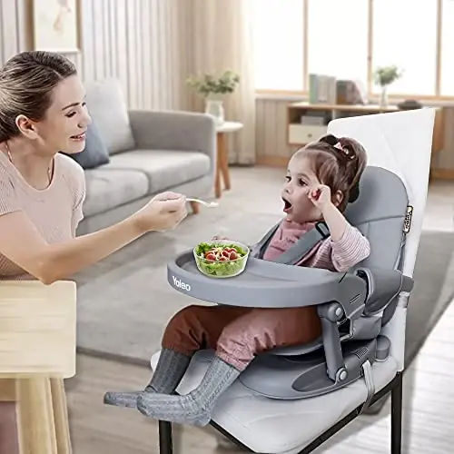 YOLEO High Chair for Toddlers Folding Compact Portable Booster Seat Babies/Kids Chair on Chair for Dining Table Camping (Grey) 