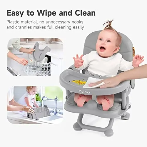 YOLEO High Chair for Toddlers Folding Compact Portable Booster Seat Babies/Kids Chair on Chair for Dining Table Camping (Grey) - 5