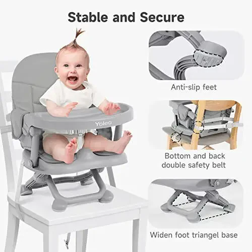 YOLEO High Chair for Toddlers Folding Compact Portable Booster Seat Babies/Kids Chair on Chair for Dining Table Camping (Grey) - 24