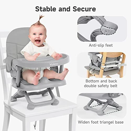 YOLEO High Chair for Toddlers Folding Compact Portable Booster Seat Babies/Kids Chair on Chair for Dining Table Camping (Grey) - 36