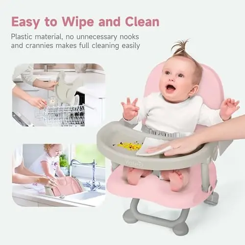 YOLEO Baby High Chair Booster Seat for Dining Table, Foldable High Chairs with Adjustable Heights, Travel Booster Seat with Removable Tray - 6