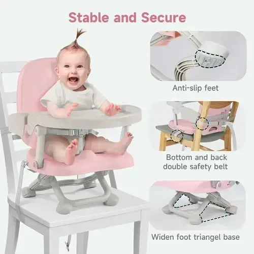 YOLEO Baby High Chair Booster Seat for Dining Table, Adjustable Height Travel Foldable High Chairs with Tray - 5