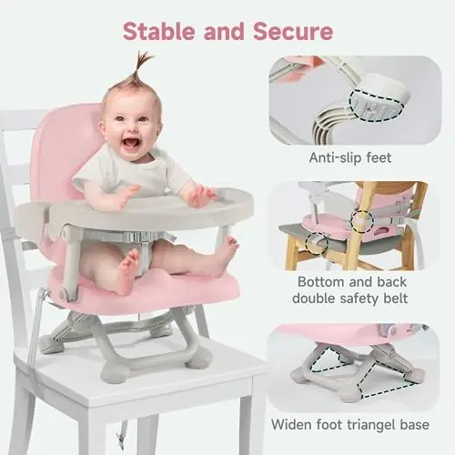 YOLEO Baby High Chair Booster Seat for Dining Table, Adjustable Height Travel Foldable High Chairs with Tray - 5