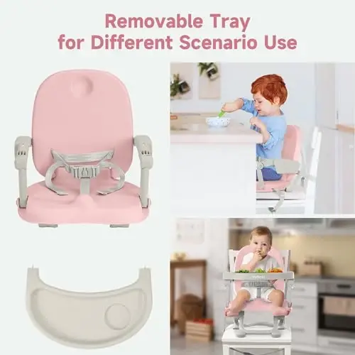 YOLEO Baby High Chair Booster Seat for Dining Table, Adjustable Height Travel Foldable High Chairs with Tray - 3
