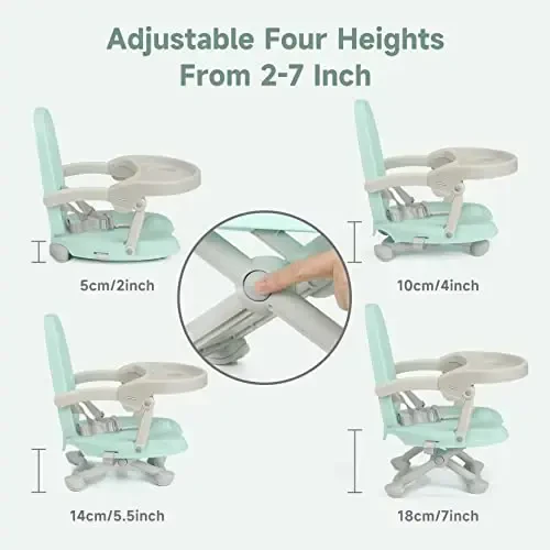 YOLEO Baby High Chair Booster Seat for Dining Table, Adjustable Height Travel Foldable High Chairs with Tray - 3