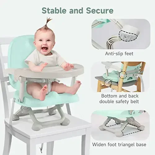 YOLEO Baby High Chair Booster Seat for Dining Table, Adjustable Height Travel Foldable High Chairs with Tray - 5