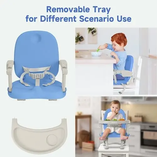 YOLEO Baby High Chair Booster Seat for Dining Table, Foldable High Chairs with Adjustable Heights, Travel Booster Seat with Removable Tray - 3