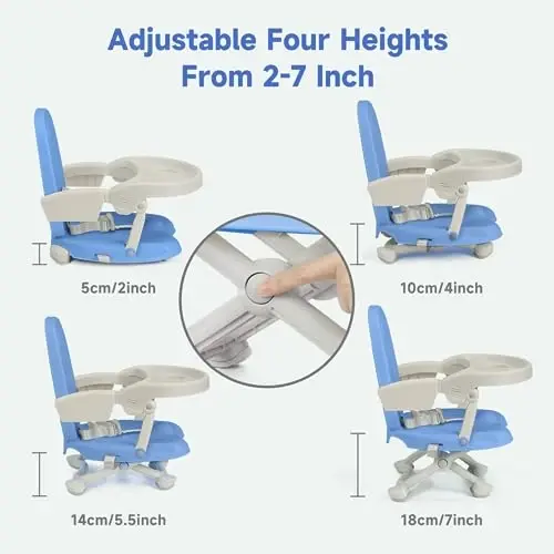 YOLEO Baby High Chair Booster Seat for Dining Table, Adjustable Height Travel Foldable High Chairs with Tray - 5