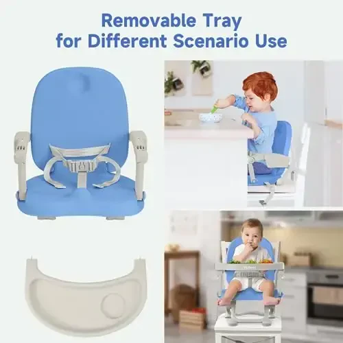 YOLEO Baby High Chair Booster Seat for Dining Table, Adjustable Height Travel Foldable High Chairs with Tray - 3