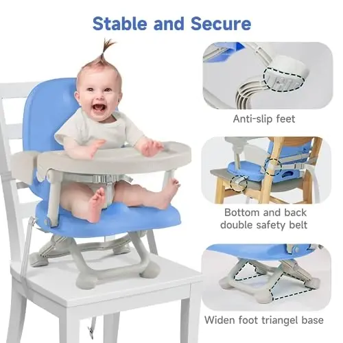 YOLEO Baby High Chair Booster Seat for Dining Table, Adjustable Height Travel Foldable High Chairs with Tray - 6