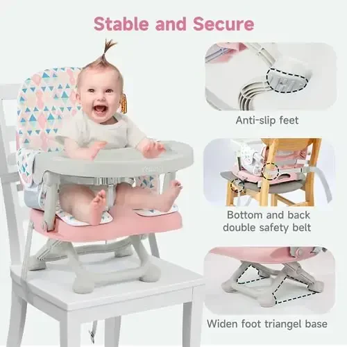 YOLEO Baby High Chair Booster Seat for Dining Table, Adjustable Height Travel Foldable High Chairs with Tray - 6