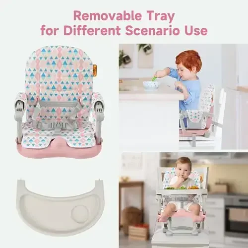 YOLEO Baby High Chair Booster Seat for Dining Table, Adjustable Height Travel Foldable High Chairs with Tray - 3