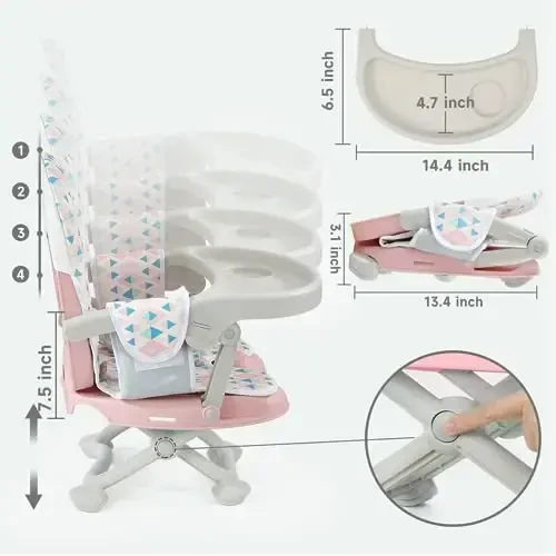 YOLEO Baby High Chair Booster Seat for Dining Table, Adjustable Height Travel Foldable High Chairs with Tray - 4