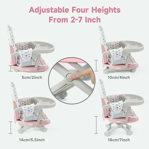 YOLEO Baby High Chair Booster Seat for Dining Table, Adjustable Height Travel Foldable High Chairs with Tray - 5