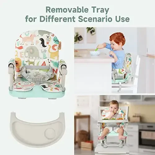 YOLEO Baby High Chair Booster Seat for Dining Table, Adjustable Height Travel Foldable High Chairs with Tray - 3