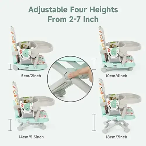 YOLEO Baby High Chair Booster Seat for Dining Table, Adjustable Height Travel Foldable High Chairs with Tray - 4