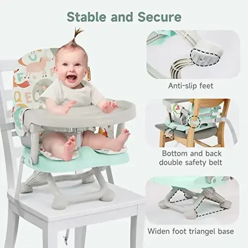 YOLEO Baby High Chair Booster Seat for Dining Table, Adjustable Height Travel Foldable High Chairs with Tray - 6