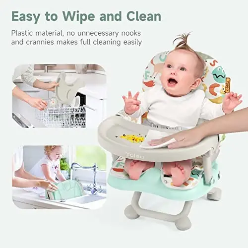 YOLEO Baby High Chair Booster Seat for Dining Table, Adjustable Height Travel Foldable High Chairs with Tray - 5