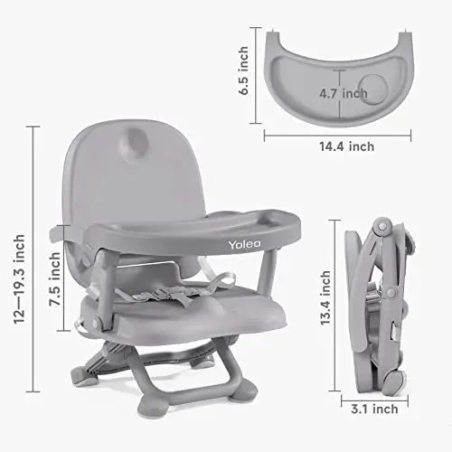 YOLEO Baby High Chair Booster Seat for Dining Table, Foldable High Chairs with Adjustable Heights, Travel Booster Seat with Removable Tray - 4
