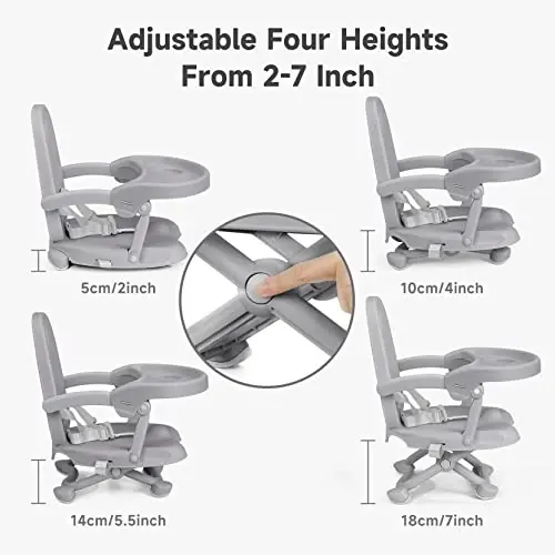 YOLEO Baby High Chair Booster Seat for Dining Table, Foldable High Chairs with Adjustable Heights, Travel Booster Seat with Removable Tray - 5