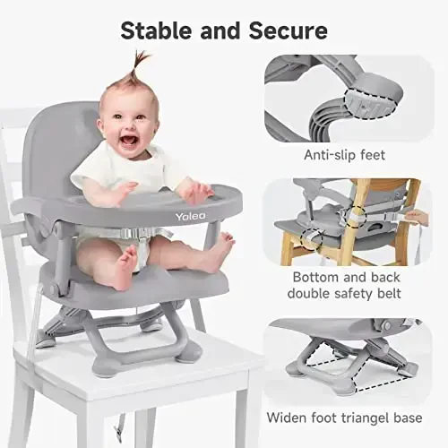 YOLEO Baby High Chair Booster Seat for Dining Table, Adjustable Height Travel Foldable High Chairs with Tray - 6