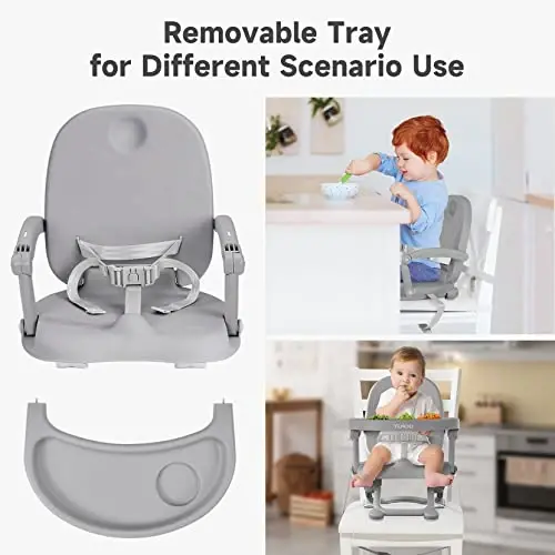 YOLEO Baby High Chair Booster Seat for Dining Table, Adjustable Height Travel Foldable High Chairs with Tray - 3