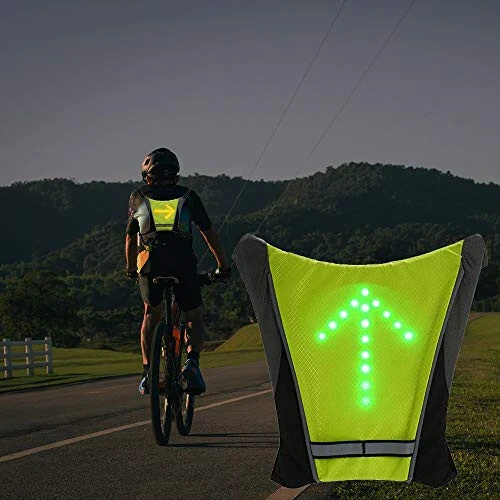 LED Turn Signal Safety Vest with Direction Indicator, USB Charging & Adjustable Bike Pack Accessory Guiding Light for Night Running Walking Cycling Gear - LED Glowing Reflective Backpack - LED