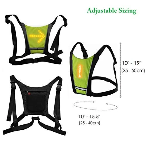 LED Turn Signal Safety Vest with Direction Indicator, USB Charging & Adjustable Bike Pack Accessory Guiding Light for Night Running Walking Cycling Gear - LED Glowing Reflective Backpack - LED (1)