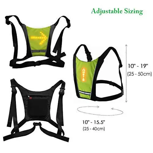 LED Turn Signal Safety Vest with Direction Indicator, USB Charging & Adjustable Bike Pack Accessory Guiding Light for Night Running Walking Cycling Gear - LED Glowing Reflective Backpack - 2