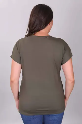 Yonca Desenli Düşük Kol Haki Bluz - 9