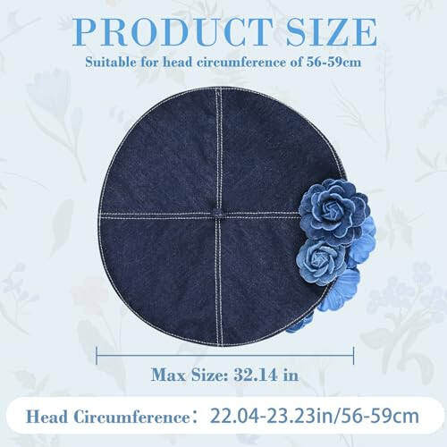 Yonchic Beret Hats, Summer Flower Denim Beret Hat Jean Berets for Women Girls - 3