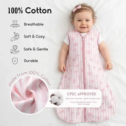 Yoofoss Baby Sleep Sack 0-6 Months 0.5 TOG Baby Wearable Blanket, 100% Cotton Infant Toddler Sleeping Sack 2-Way Zipper Lightweight Sleep Sack - YOOFOSS (1)