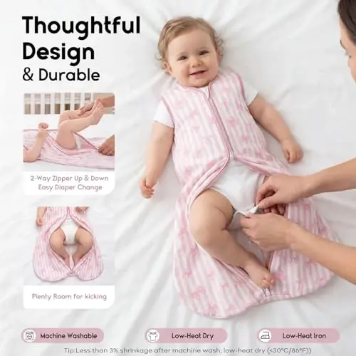 Yoofoss Baby Sleep Sack 0-6 Months 0.5 TOG Baby Wearable Blanket, 100% Cotton Infant Toddler Sleeping Sack 2-Way Zipper Lightweight Sleep Sack - 3
