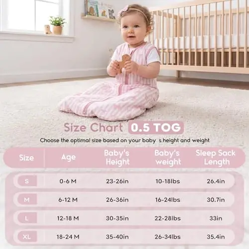 Yoofoss Baby Sleep Sack 0-6 Months 0.5 TOG Baby Wearable Blanket, 100% Cotton Infant Toddler Sleeping Sack 2-Way Zipper Lightweight Sleep Sack - 4