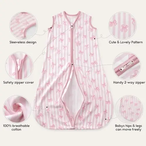 Yoofoss Baby Sleep Sack 0-6 Months 0.5 TOG Baby Wearable Blanket, 100% Cotton Infant Toddler Sleeping Sack 2-Way Zipper Lightweight Sleep Sack - 5