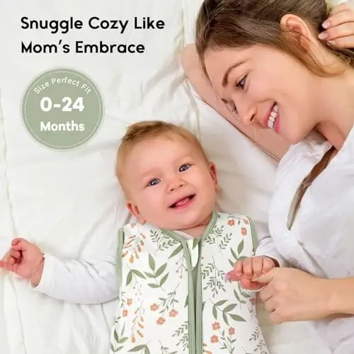 Yoofoss Baby Sleep Sack 0-6 Months 0.5 TOG Baby Wearable Blanket, 100% Organic Cotton Infant Toddler Sleeping Sack 2-Way Zipper Lightweight Sleep Sack, Flower - 6