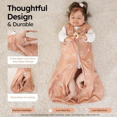 Yoofoss Baby Sleep Sack 0-6 Months 0.5 TOG Baby Wearable Blanket, 100% Organic Cotton Infant Toddler Sleeping Sack 2-Way Zipper Lightweight Sleep Sack, Grizzly - 2