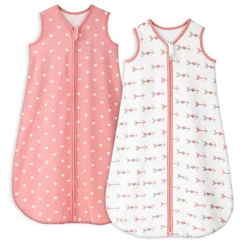 Yoofoss Baby Sleep Sack 0-6 Months TOG 1.0 2 Pack 100% Organic Cotton | Baby Wearable BlanketInfant Toddler Sleeping Sack 2-Way Zipper Lightweight Sleep Sack - 1