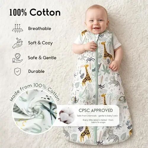 Yoofoss Baby Sleep Sack 0-6 Months TOG 1.0 2 Pack 100% Organic Cotton | Baby Wearable BlanketInfant Toddler Sleeping Sack 2-Way Zipper Lightweight Sleep Sack - Yoofoss (1)