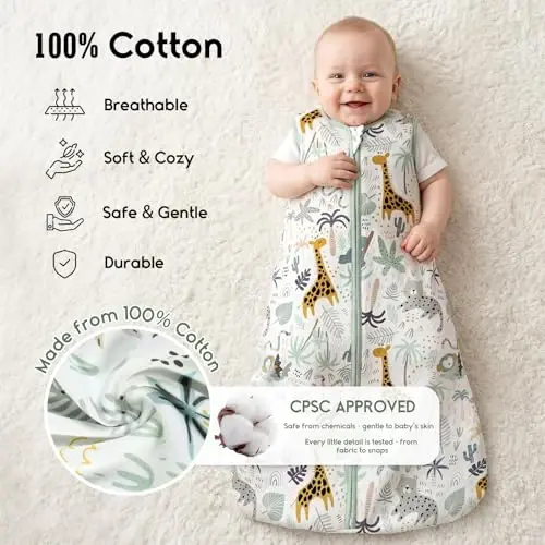 Yoofoss Baby Sleep Sack 0-6 Months TOG 1.0 Baby Wearable Blanket, 2 Pack 100% Organic Cotton Infant Toddler Sleeping Sack 2-Way Zipper Lightweight Sleep Sack - 2