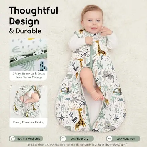 Yoofoss Baby Sleep Sack 0-6 Months TOG 1.0 Baby Wearable Blanket, 2 Pack 100% Organic Cotton Infant Toddler Sleeping Sack 2-Way Zipper Lightweight Sleep Sack - 4