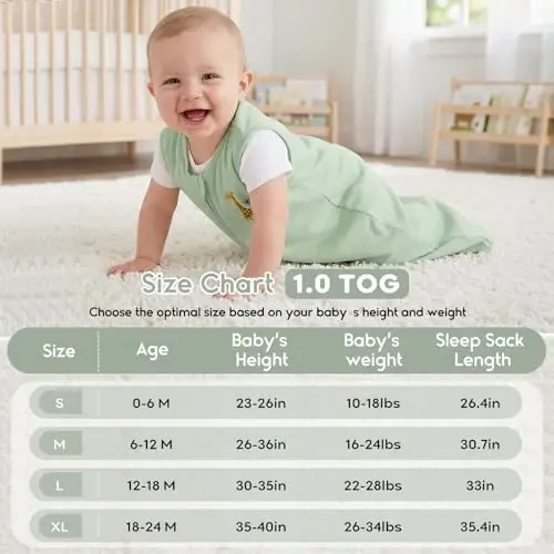 Yoofoss Baby Sleep Sack 0-6 Months TOG 1.0 Baby Wearable Blanket, 2 Pack 100% Organic Cotton Infant Toddler Sleeping Sack 2-Way Zipper Lightweight Sleep Sack - 5