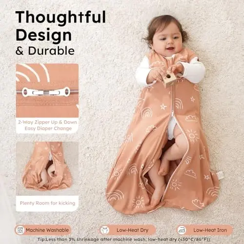 Yoofoss Baby Sleep Sack 0-6 Months TOG 1.0 Baby Wearable Blanket, 2 Pack 100% Organic Cotton Infant Toddler Sleeping Sack 2-Way Zipper Lightweight Sleep Sack - 4