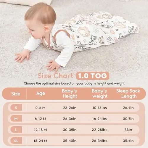 Yoofoss Baby Sleep Sack 0-6 Months TOG 1.0 Baby Wearable Blanket, 2 Pack 100% Organic Cotton Infant Toddler Sleeping Sack 2-Way Zipper Lightweight Sleep Sack - 5