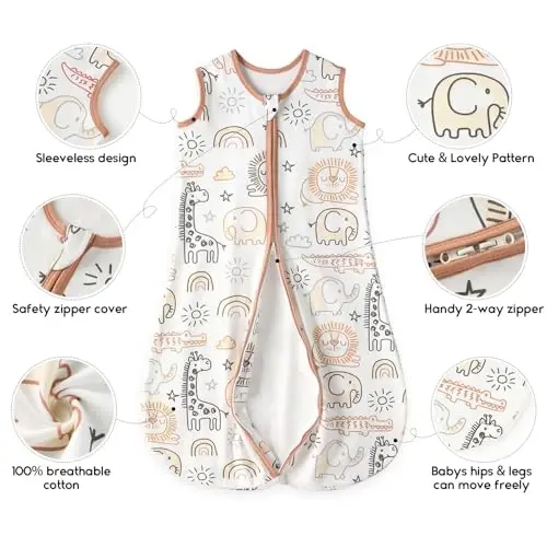 Yoofoss Baby Sleep Sack 0-6 Months TOG 1.0 Baby Wearable Blanket, 2 Pack 100% Organic Cotton Infant Toddler Sleeping Sack 2-Way Zipper Lightweight Sleep Sack - 6