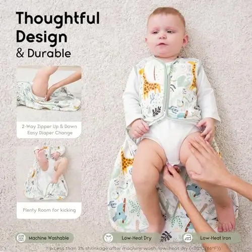 Yoofoss Baby Sleep Sack 12-18 Months 0.5 TOG Baby Wearable Blanket, 100% Organic Cotton Infant Toddler Sleeping Sack 2-Way Zipper Lightweight Sleep Sack, Giraffe - YOOFOSS (1)